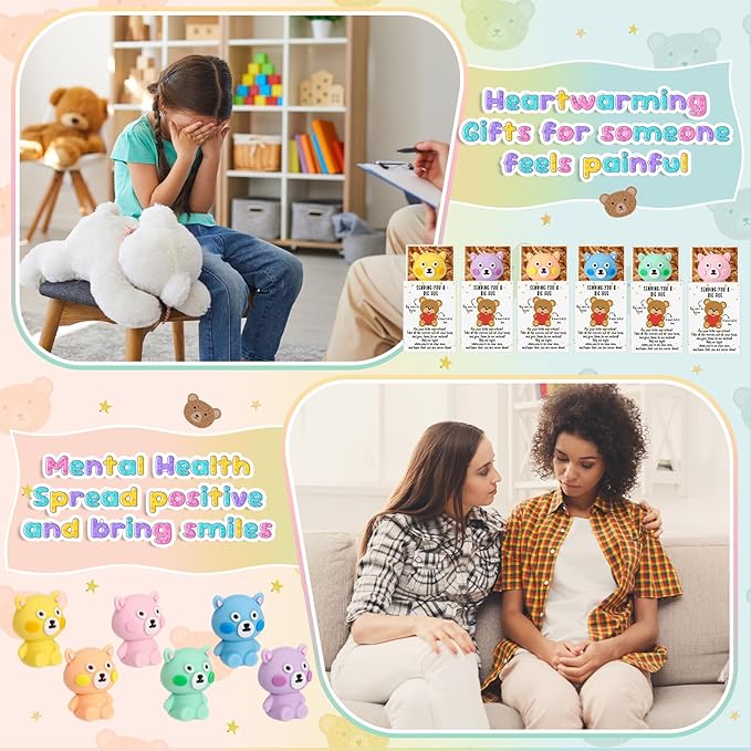 24 Set Employee Appreciation Gifts Bulk Coworkers Thank You Desk Pets Holiday Small Cute Emotional Support Resin Ornaments Card Box for Women Men Adults Office (Bear Eraser)