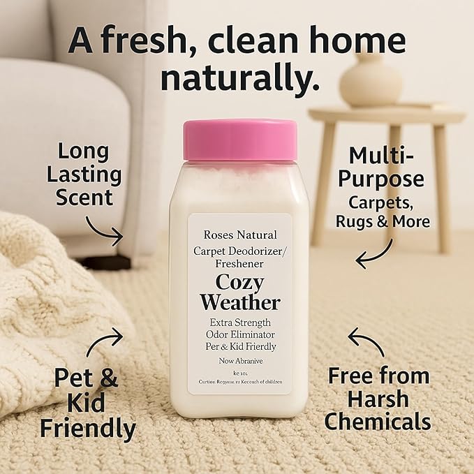 Cozy Weather Carpet Deodorizer Powder – 16 oz Inspired by Sweater Weather | Long-Lasting Fresh Scent, Natural Odor Eliminator | Pet & Kid Friendly, Non-Toxic, Made in the USA