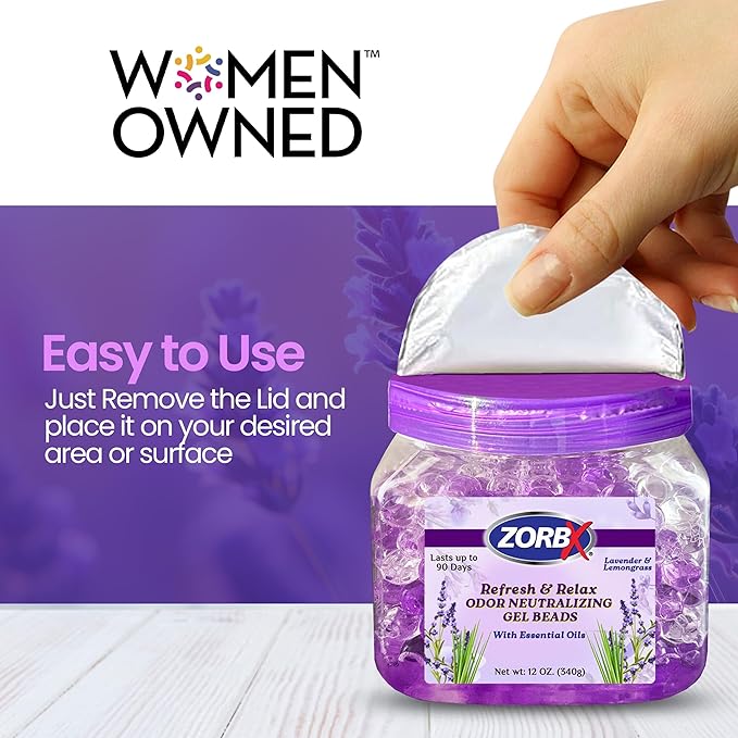 ZORBX Refresh & Relax Odor Neutralizing Gel Beads 12 Oz. 2 Pack – Lavender & Lemongrass Gel Beads Air Freshener Infused with Essential Oils – For Living Room, Bathroom, Car, Closet & Home