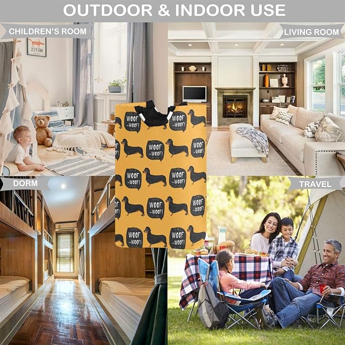 visesunny Collapsible Laundry Basket Dog Woof Cartoon Animal Large Laundry Hamper Oxford Fabric Dirty Clothes Toy Organizer with Handle For Bathroom Kids Room Dorm