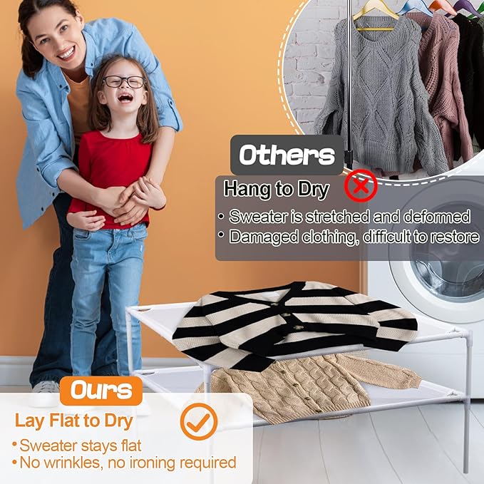 4Pack Stable Mesh Clothes Drying Rack - Excellent Load-Bearing, Stackable Flat Laundry Drying Rack - Folding Sweater, Socks, Toys Drier