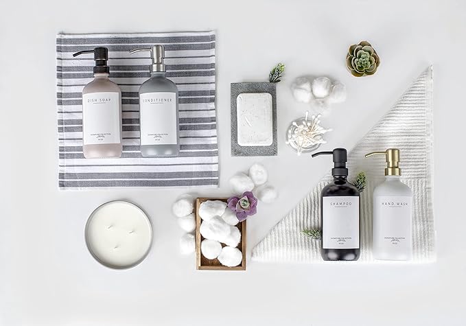 Emerson Glass Soap Dispenser Set - Kitchen & Bathroom, 16 Oz, 2 Pack with Pump and Labels