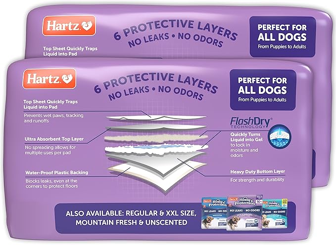 Hartz Home Protection Lavender Scented Dog Pads, 3XL 60 Count, Super Absorbent & Won't Leak, Odor Eliminating