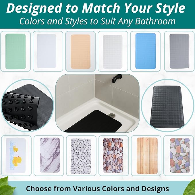 ENKOSI Non Slip Bath Mat for Tub and Shower Floors – Anti Slip Shower Mat with Secure Suction Cup Grip – Soft Black Bathtub Mat for Inside Tubs and Bathroom Shower Stalls (28x16 Black)