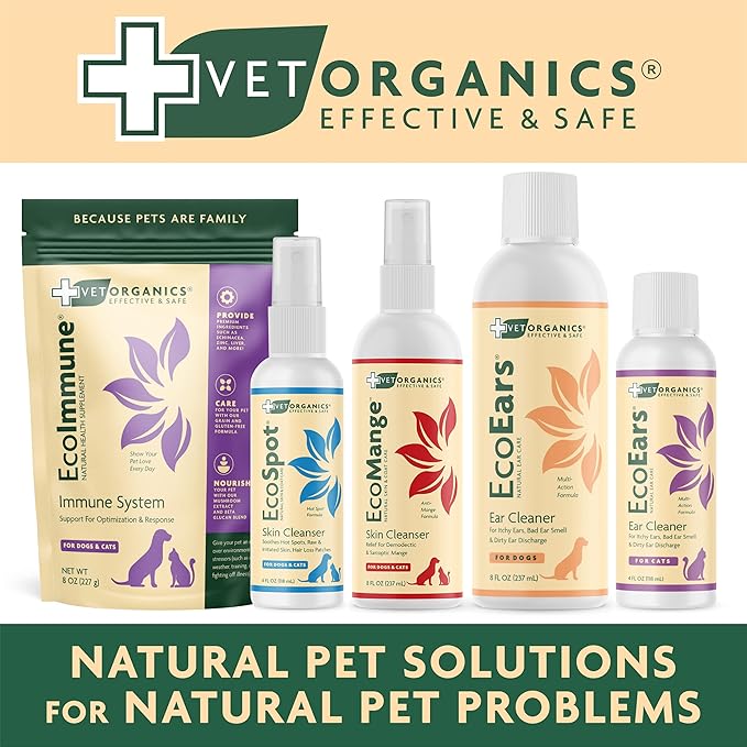 Vet Organics EcoEars Dog Ear Cleaner Solution–8 Oz. Natural Dog Ear Multi-Action Formula for Large or Small Canines – Ear Drops to Alleviate Itchy Ears, Shaking, & Otic Discharge–Puppy Supplies 2pk