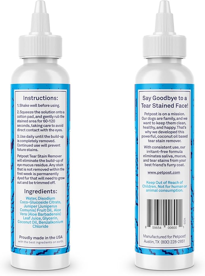 Petpost Tear Stain Remover for Dogs | 8 oz Gentle Dog Eye Cleaner Solution | Safe Dog Tear Stain Remover for White Fur & Light-Coated Breeds | Bleach Free