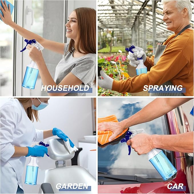 10 Pack Spray Bottles 16 oz Empty Water Spray Bottles for Cleaning Heavy Duty Refillable Squirt container with Measurements Adjustable Nozzle for Household(Blue and White,Clear Style)