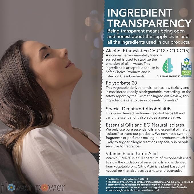 Natural Flower Power Air Freshener Spray - Odor Eliminator w/Essential Oils - Home, Car & Fabric - Cruelty Free & Vegan - Variety Pack - Lemongrass and Peppermint & Lemon - 2 x 4 fl oz