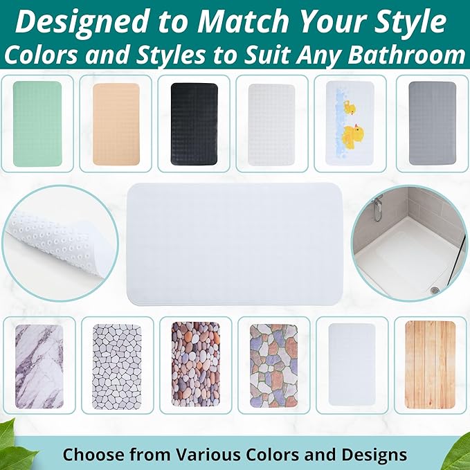 ENKOSI Non Slip Bath Mat for Tub and Shower Floors – Anti Slip Shower Mat with Secure Suction Cup Grip – Soft White Bathtub Mat for Inside Bath Tub and Smooth Bathroom Stalls (28x16 White)