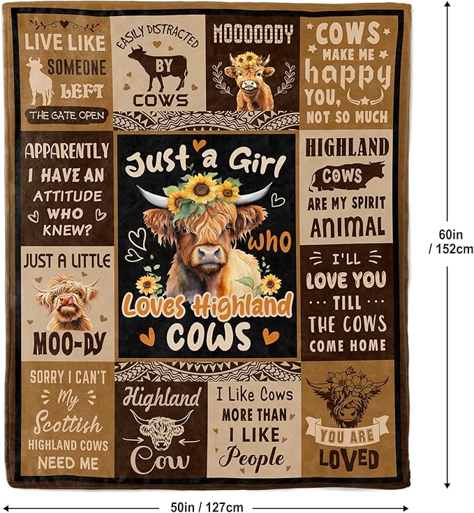 Highland Cow Blanket, Highland Cow Gifts for Women, Cow Gifts for Women for Birthday/Christmas Soft Throw Blanket 50"x60"