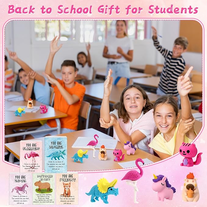 30 Sets Emotional Support Desk Pets Bulk Animal Erasers Desk Pets Positive Affirmation Puzzle Pencil Eraser Toys Gifts with Box Raffia for Students School Classroom Party Favors (Animals)