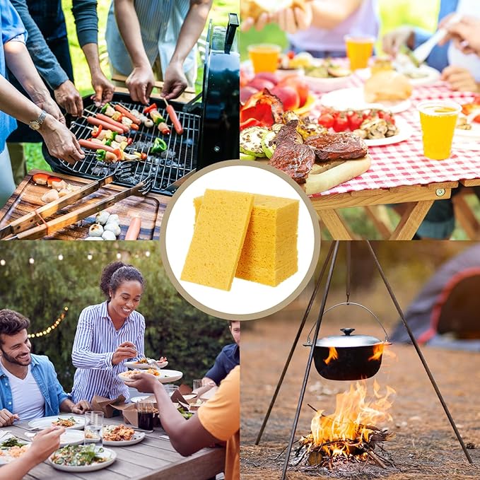 Zhengmy 100 Pieces Kitchen Sponge Bulk Natural Sponges for Dishes Compressed Wood Pulp Sponges Cleaning Sponge Without Scratching for Kitchen Bathroom, 3.9 x 2.4 x 0.12 Inch (Yellow)