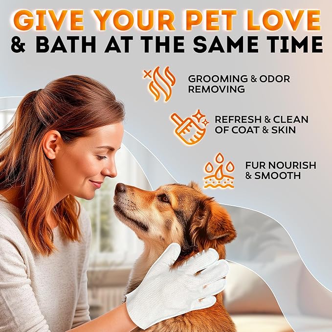 New 2025 Pet Cleaning Glove Wipes for Dogs and Cats – Hypoallergenic Hydrating & Nourishing – Suitable for Eyes, Ears, Paws & Body – Lavender Scent – Ideal for Daily Care & Travel – 18 Count (Lavanda)