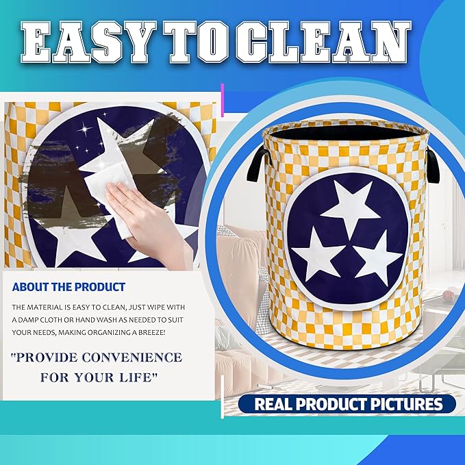 Tennessee State Flag Laundry Basket Oxford Cloth Laundry Hamper With Handle Foldable Portable Clothes Storage Basket 18.9 X 16.5 Inch Storage Bag For Laundry Room/Bathroom/Bedroom/Dormitories
