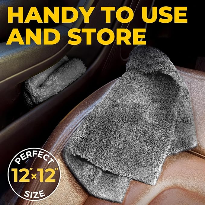 Edgeless Microfiber Towels for Cars – 6pk (12”x12”) - 540 GSM - Super Soft Detailing & Buffing – Scratch-Free & Absorbent Microfiber Cleaning Cloths for Car Polishing