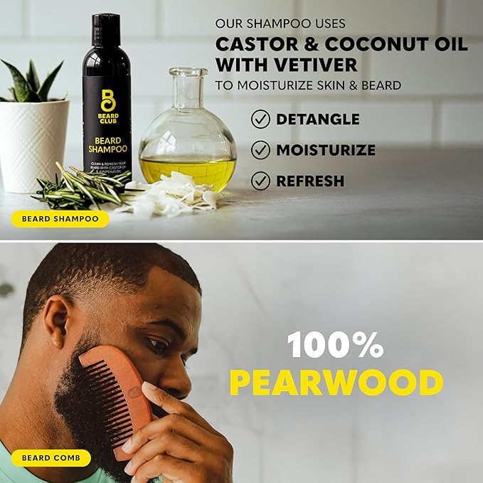 The Beard Club Titanium Beard Growth Kit - Derma Roller, Growth Oil, Vitamins, Vitamin Spray, Biotin Balm, Thickening Conditioner, Shampoo, Straight Razor, Scissors, Comb, Cleansing Spray - Gift Set