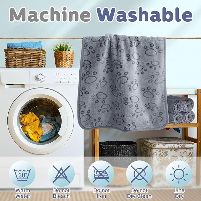 Reginary 4 Pcs Waterproof Guinea Pig Blankets Washable Small Animal Fleece Bedding Absorbent Guinea Pig Cage Liners Reusable Pet Pee Pad Sleep Mat for Hamster Ferret(Adorable Paw,24 x 16 Inch)