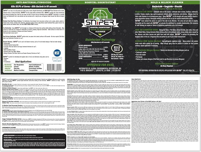 SNiPER Hospital Disinfectant, Odor Eliminator & All-Purpose Cleaner, 1 Gallon, 2-Pack