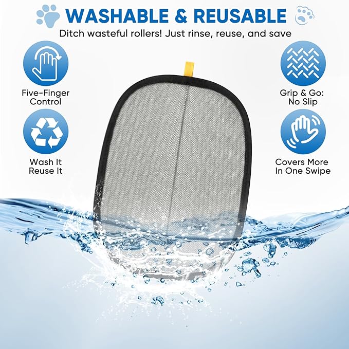 Upgraded Pet Hair Removal Glove, Five-Finger Electrostatic Reusable & Quick-Clean Grooming Remover Gloves for Dogs & Cats, Gently Remove Fur from Furniture, Laundry, Carpet & Car Seats