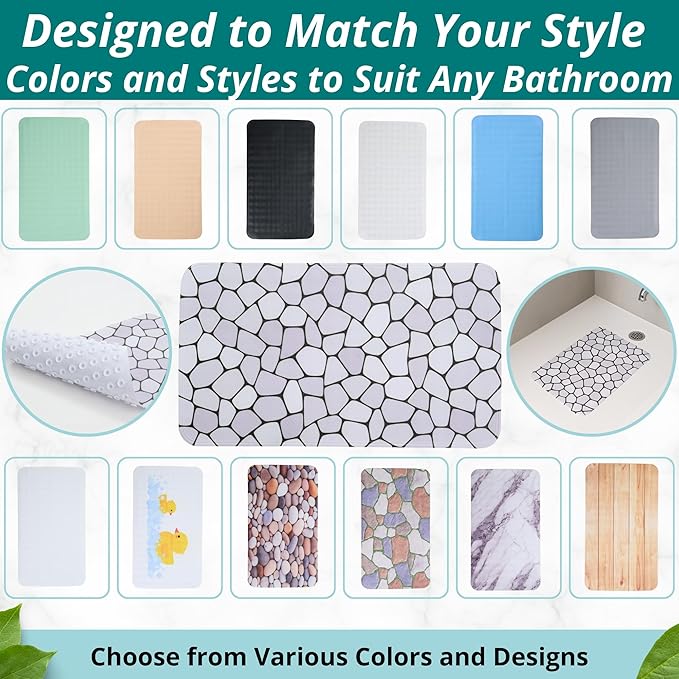 ENKOSI Bath Mat for Tub and Shower Floors - Non Slip Shower Mat – Anti Slip Bathtub Mat with Strong Suction Cup Grip – Soft, Pebble Print Bathroom Mat for Inside Bath and Showers (28x16 Pebble)