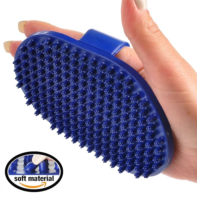 Pets&Goods Rubber Grooming Brush for Dogs & Cats - Gentle Deshedding Bath Brush for Short & Medium Hair - Soft Bristles, Anti-Slip Grip, Easy to Clean