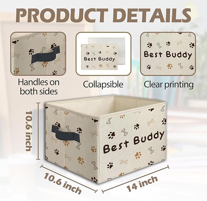 Best Buddy Dog Paw Foldable Storage Bins Box with Handles, Dog Lovers Owner Gifts, Pet Lover Gifts Collapsible Toys Books Clothes Organizer Basket for Bedroom Bathroom
