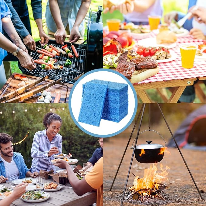 Zhengmy 100 Pieces Kitchen Sponge Bulk Natural Sponges for Dishes Compressed Wood Pulp Sponges Cleaning Sponge Without Scratching for Kitchen Bathroom, 3.9 x 2.4 x 0.12 Inch (Blue)