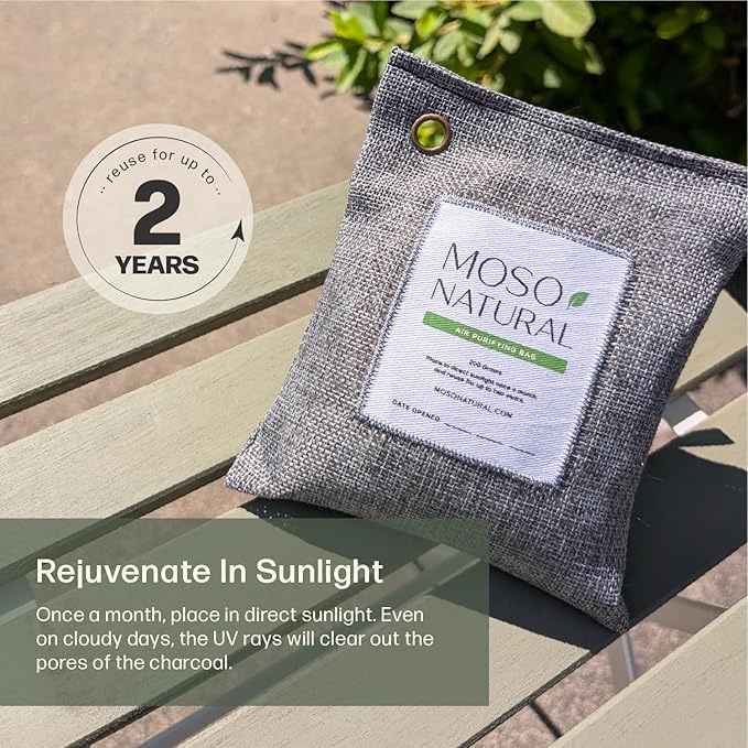 Moso Natural Air Purifying Bag 200g | Premium Bamboo Charcoal Odor Absorber for Home & Car | Closet Odor Eliminator, Small Room Deodorizer & Car Air Freshener | Long Lasting Charcoal Bags Cover 90sqft