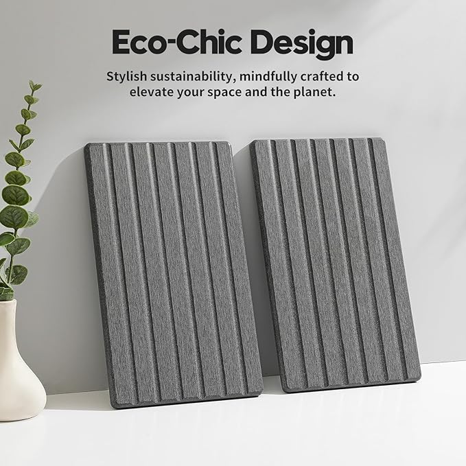2PCS Water Absorbing Stone Drying Tray Mat for Bathroom Sink & Kitchen Counter Organizer, Quick Dry Dish Soap Dispenser Sponge Holder, Vanity Sink Caddy, Coaster, Dark Gray - 10" x 6"