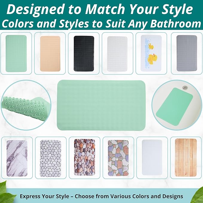 ENKOSI Non Slip Shower Mat – Bath Mat for Tub and Shower Floors – Anti Slip Bathtub Mat with Strong Suction Cup Grip – Soft, Green Bathroom Mat for Inside Bath and Shower Floors (28x16 Aqua Green)