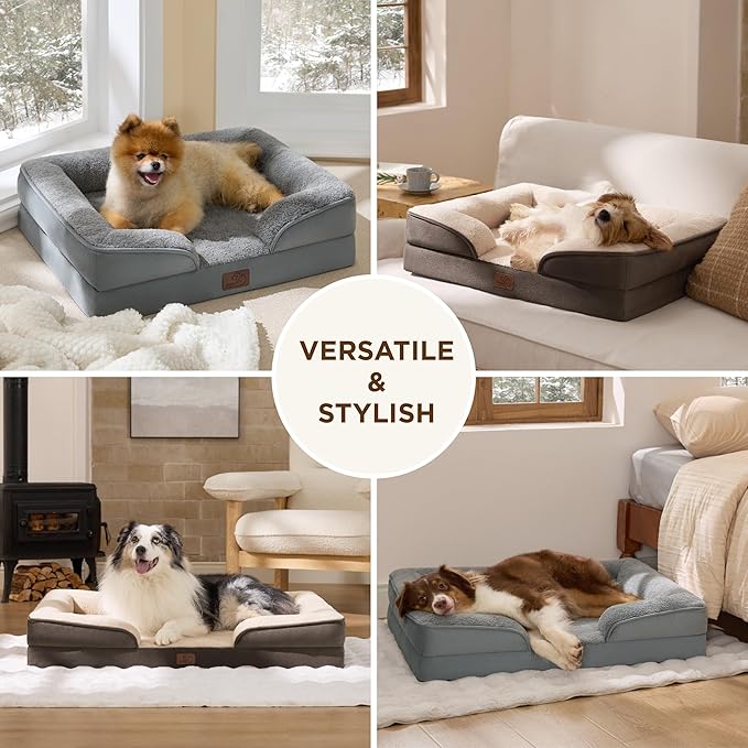 Bedsure Self Warming Orthopedic Dogs Bed for Small Dogs - Washable Small Dog Bed Waterproof, Comfort Pet Couch with Removable Cover, Pets Sofa with Nonskid Bottom, Grey, Non-Electric
