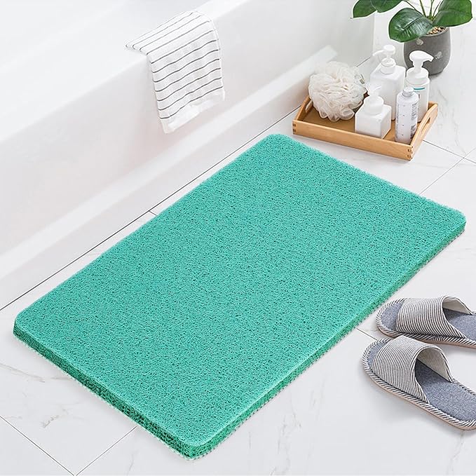 Joyhalo Anti-Slip Shower Mat for Elderly, 30'' x 17'' Non-Slip Bath Tub Mat, PVC Loofah Bathroom Mat for Inside Shower, Aqua