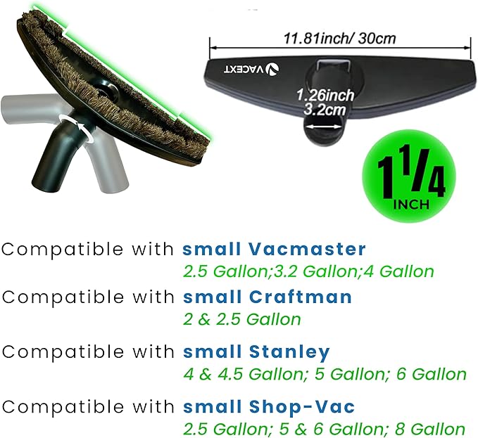 1.25 Inch Vacuum Brush Attachment Kit Compatible with All Vacuums Using 1-1/4'' Accessories - 1.25 Inch Shop Vac Accessories: Horse Hair Dust Brush, Vacuum Extension Wand and More (2 Pack)