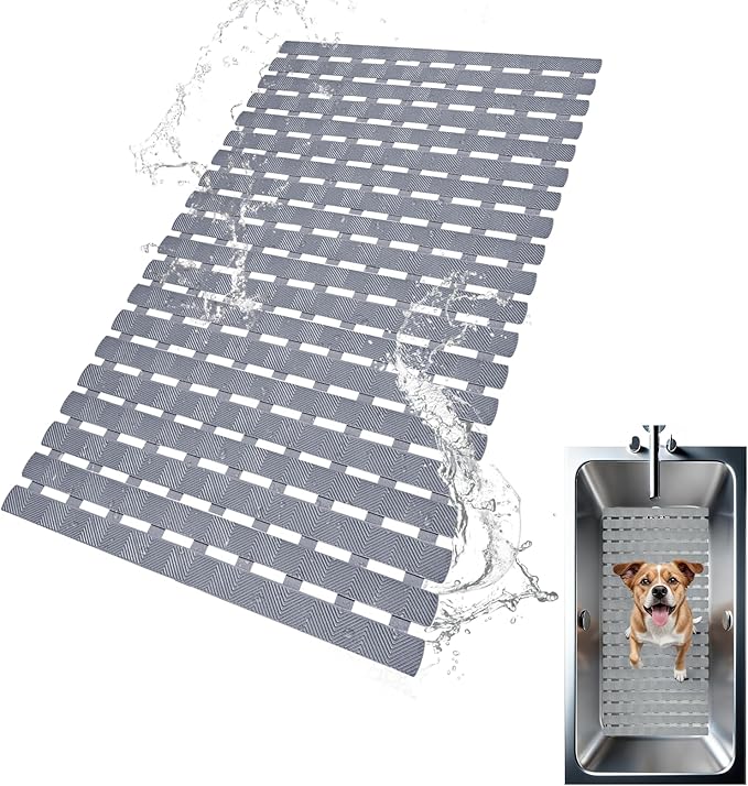 Bath Tub Shower Mat, Pet Dog Bathing Non-Slip Mat, Dog Bath mat for tub, 27.5x15.7 Inch Quick Drain Bathtub Mat with Suction Cups & Drain Holes for Bathroom (Transparent)