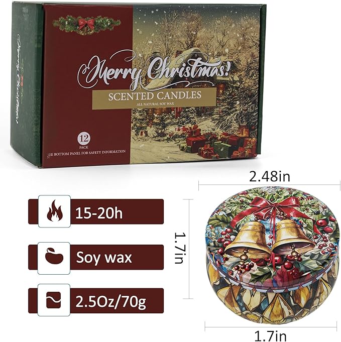 12 Pack Christmas Candles for Women Men: Long Lasting Winter Candle Set, Holiday Scented Candles for Home Scented, Soy Candle Gift Set for Bath Meditation Relaxing, Birthday Christmas Gifts Home Decor
