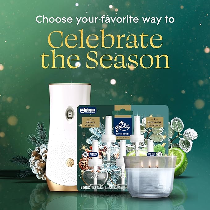 Glade PlugIns Refills Air Freshener, Balsam & Spruce and Bergamot & Eucalyptus, Scented and Essential Oils for Home and Bathroom, 0.67 Fl Oz, 5 Count