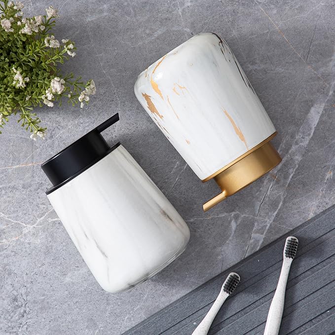 Enra Ceramic Gold Foaming Soap Dispenser,12 oz Marble Foam soap Dispenser Bathroom Refillable Hand Soap Dispenser for Bathroom Kitchen with Easy-to-Press Pump (Glod Foam Type)