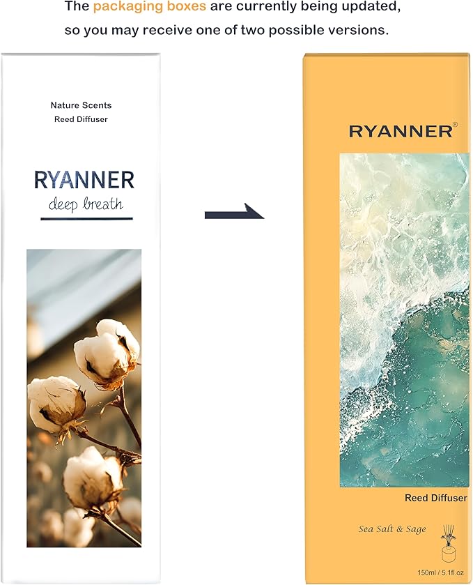 Reed Diffuser Set,5.1 fl oz Sea Salt&Sage Scent Diffuser with Sticks Home Fragrance Reed Diffuser with Essential Oil for Bathroom Shelf Decor&Air Freshener,Home Bathroom Office Decor & Gifts