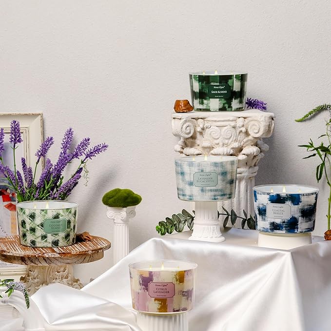 HomeLights Soy Wax Candles for Home Scented, 4-Wick Candles in Lavender Eucalyptus Scented, Aromatherapy Candles Gift for Parties, Relaxing, Scandinavian Minimalist Design, 18oz