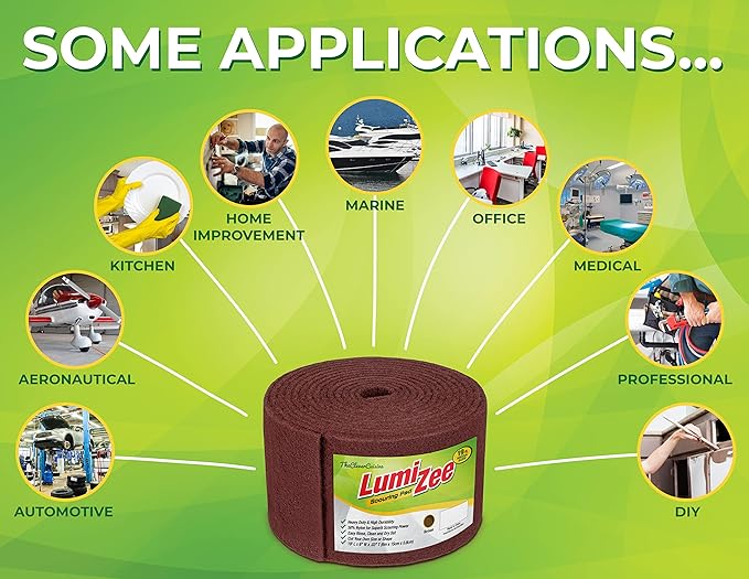 Heavy Duty Scrubbing Pad Roll 19ft Ultra Size Sponge Scouring Pad Brown19ft x 6in x 0.3in (6m x 15cm x 8mm) Tough Stains and Grime Clean Kitchens Floors Bathrooms Walls Windows