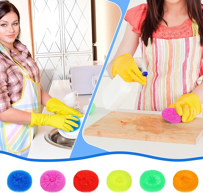 120 Pieces Plastic Dish Round Pot Scrubbers for Dishes Kitchen Scouring Pad Nylon Assorted Color Reusable Dish Washing Poly Mesh Non Scratch Scour Pads for Household Cleaning