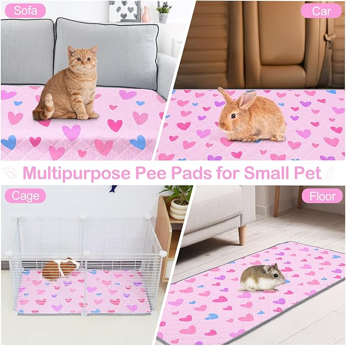 Bienbee Guinea Pig Bedding, 2 Pack 47" x 24" Reusable Guinea Pig Cage Liner Waterproof and Absorbent Small Animal Bedding Washable Guinea Pig Pee Pads for Small Pet Hamster Rabbit Squirrel, Pink