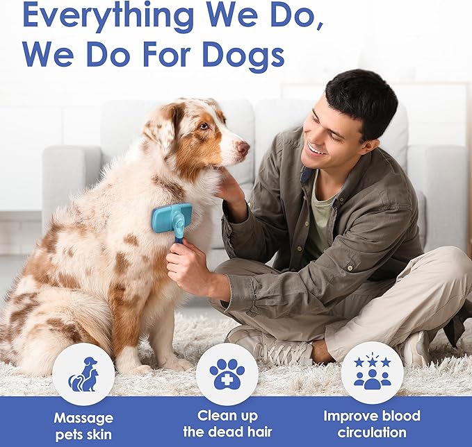 American Kennel Club-Self-Cleaning Slicker Brush for Dogs & Cats |Pet Grooming Brush |Removes Loose Hair, Mats & Tangles | Gentle Deshedding Tool for All Coat Types | Skin Friendly & Easy-Clean Design