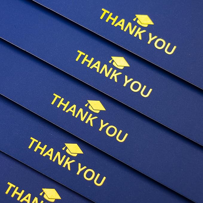 100 Bulk Navy Graduation Thank You Cards with Kraft Envelopes and stickers - 4 Minimalistic Designs Blank Thank You Notes with Envelopes navy blue Graduation cards
