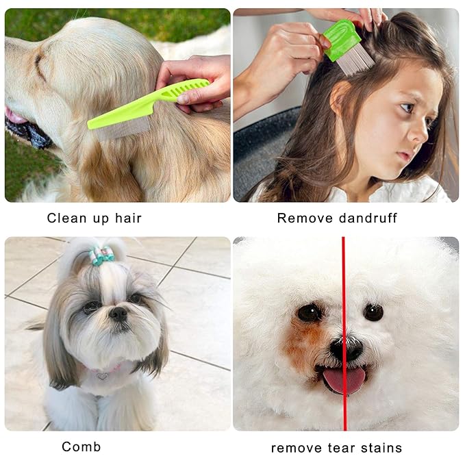 Lamoutor 7Pcs Pet Flea Comb Fine Tooth Comb and Pet Stainless Steel Combs for Dogs Cats Pet