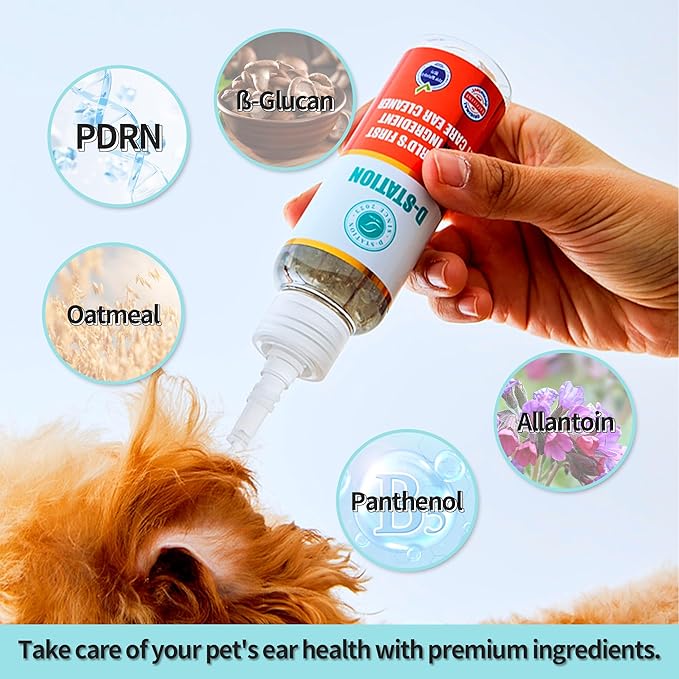 D-STATION PDRN Pet Care Ear Cleaner – Otic Formula for Dogs & Cats of All Ages, Soothes Itchy Ears, Calms Ear Irritation & Keeps Ears Clean, Supports Healthy Ear Skin (4oz)