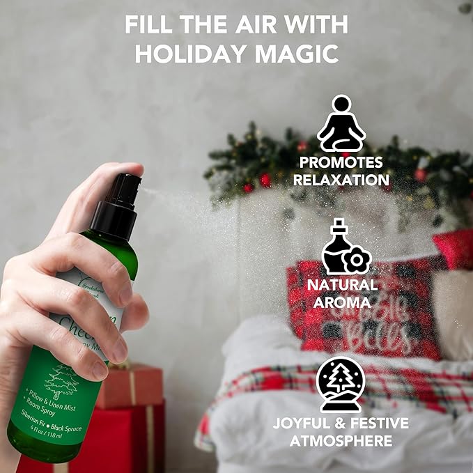 Holiday Aromatherapy Mist 2-Pack – Evergreen Cheer & Peppermint Bliss | Natural Air Freshener & Linen Mist | Perfect Christmas Room Spray & Stocking Stuffer