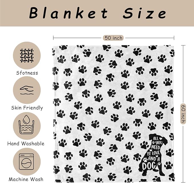 HIWX Paw Print Dog Blanket – Soft Throw for Dog Moms, Gift Idea for Pet Owners, Cozy Blanket for Couch or Bed, 50x60 Inches