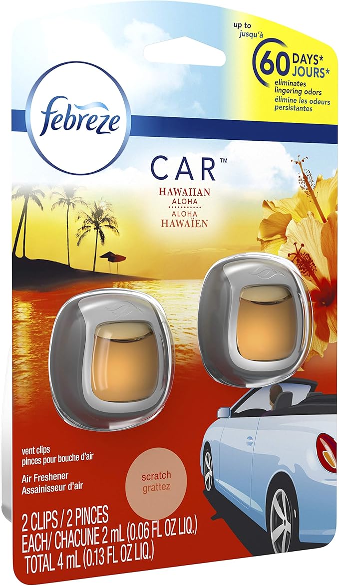 Febreze Car Air Fresheners, Hawaiian Aloha, Odor Fighter for Strong Odors Car Vent Clips (16 Count)