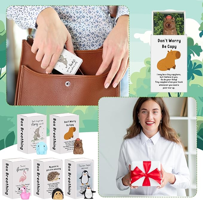 25 Set Employee Appreciation Gifts Bulk Coworkers Thank You Desk Pets Holiday Small Cute Emotional Support Resin Ornaments Card Box for Women Men Adults Office (Capybara)